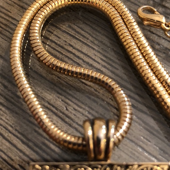 Vintage Gold-tone Snake Chain with Rectangle Filigree Pendant - Picture 4 of 13